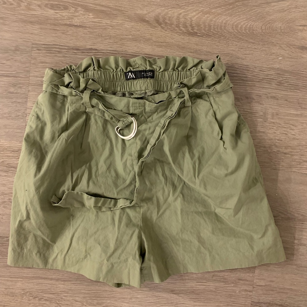 Zara paper bag shorts, army green